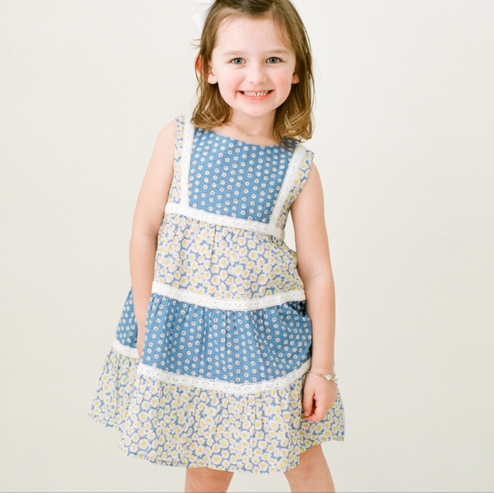 Mini Boden Floaty Hotchpotch Daisy Floral Blue Girls Dress 11-12Y NWOT 🌼🌼